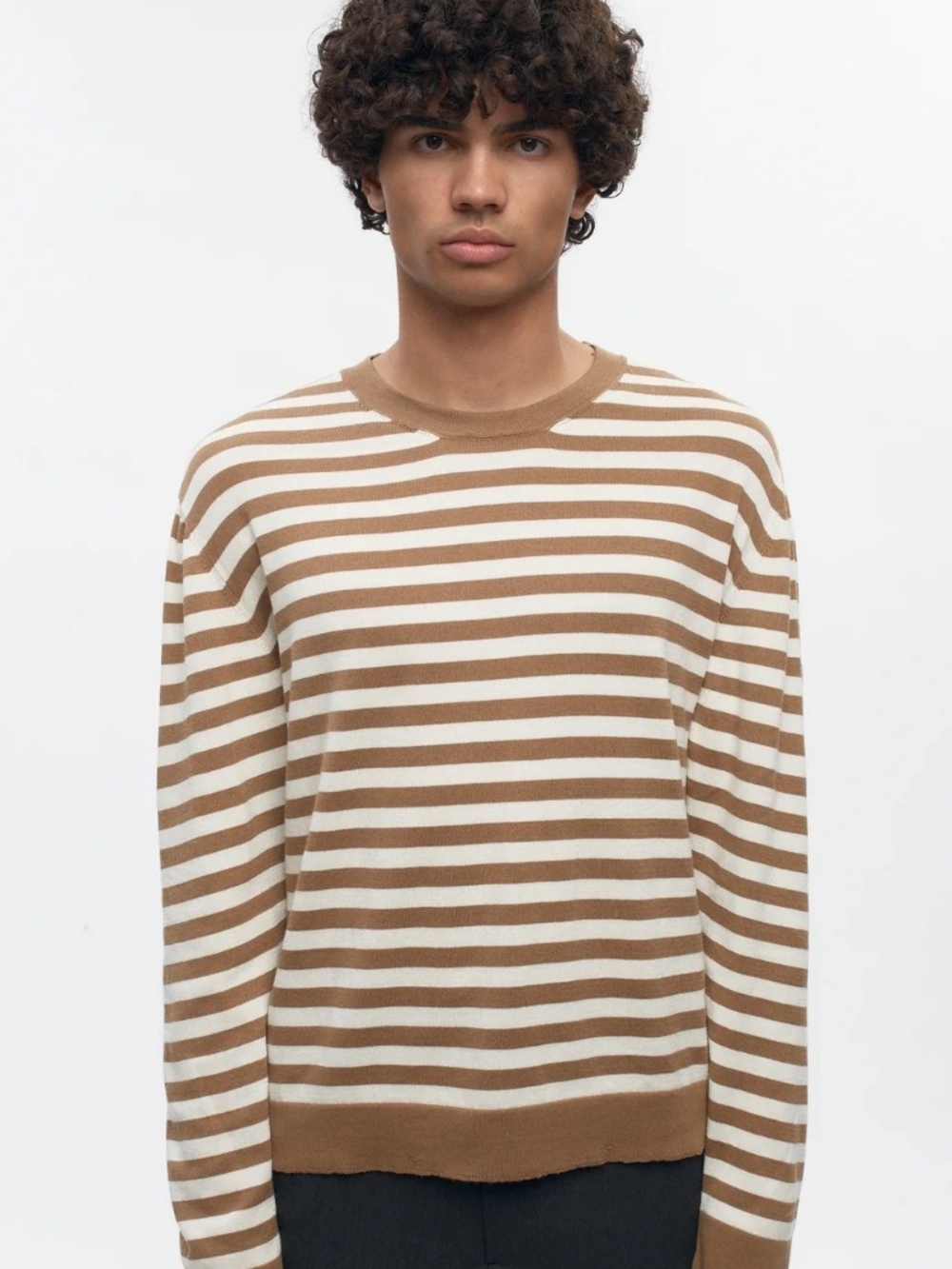 Kotn Striped Crewneck Sweater in Beige and Cream - Picture 2 of 9
